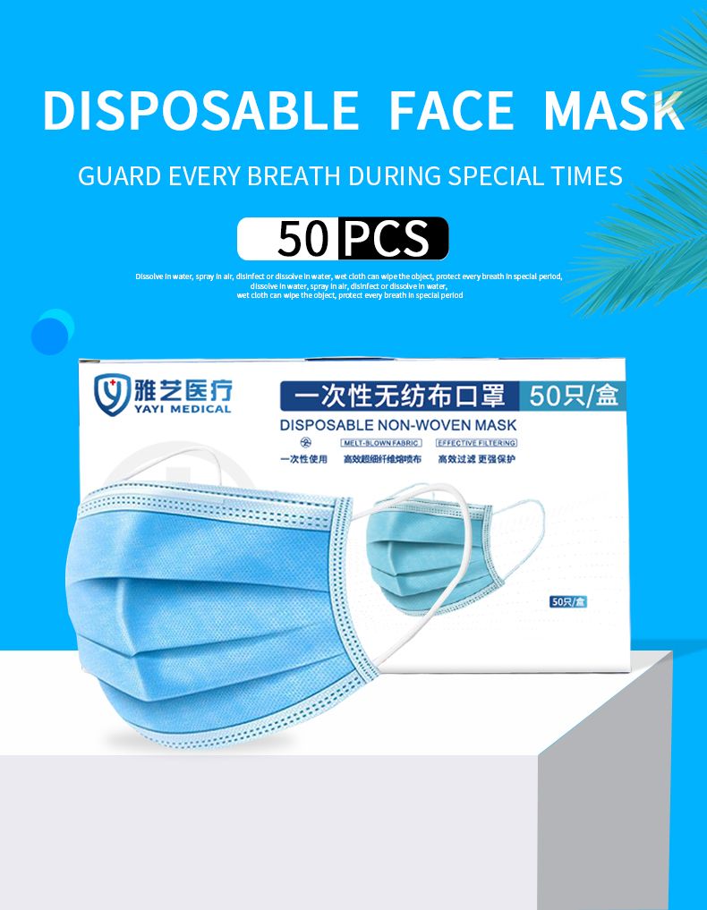 Disposable Non-Woven Face Mask with Elastic Ear-Loops