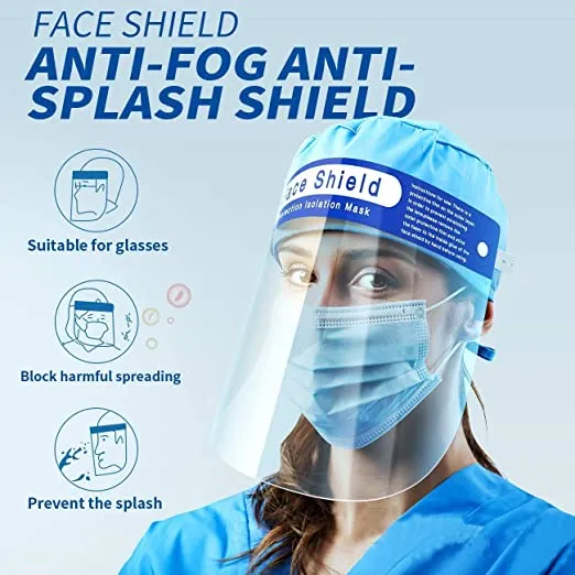 Face Shield, Adjustable Anti-Fog Dental Full Face Shield with Protective Clear Film Elastic Band and Comfort Sponge
