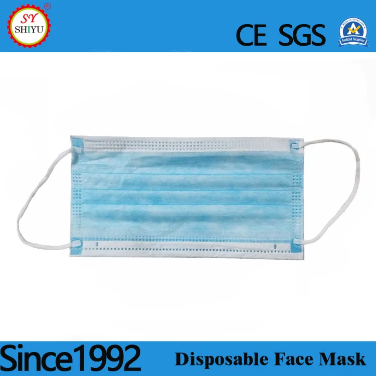 White & Blue Color Nonwoven Fabric for Face Mask, Blue Earloop Pleated 3 Ply Face Procedure Disposable Safety Mask