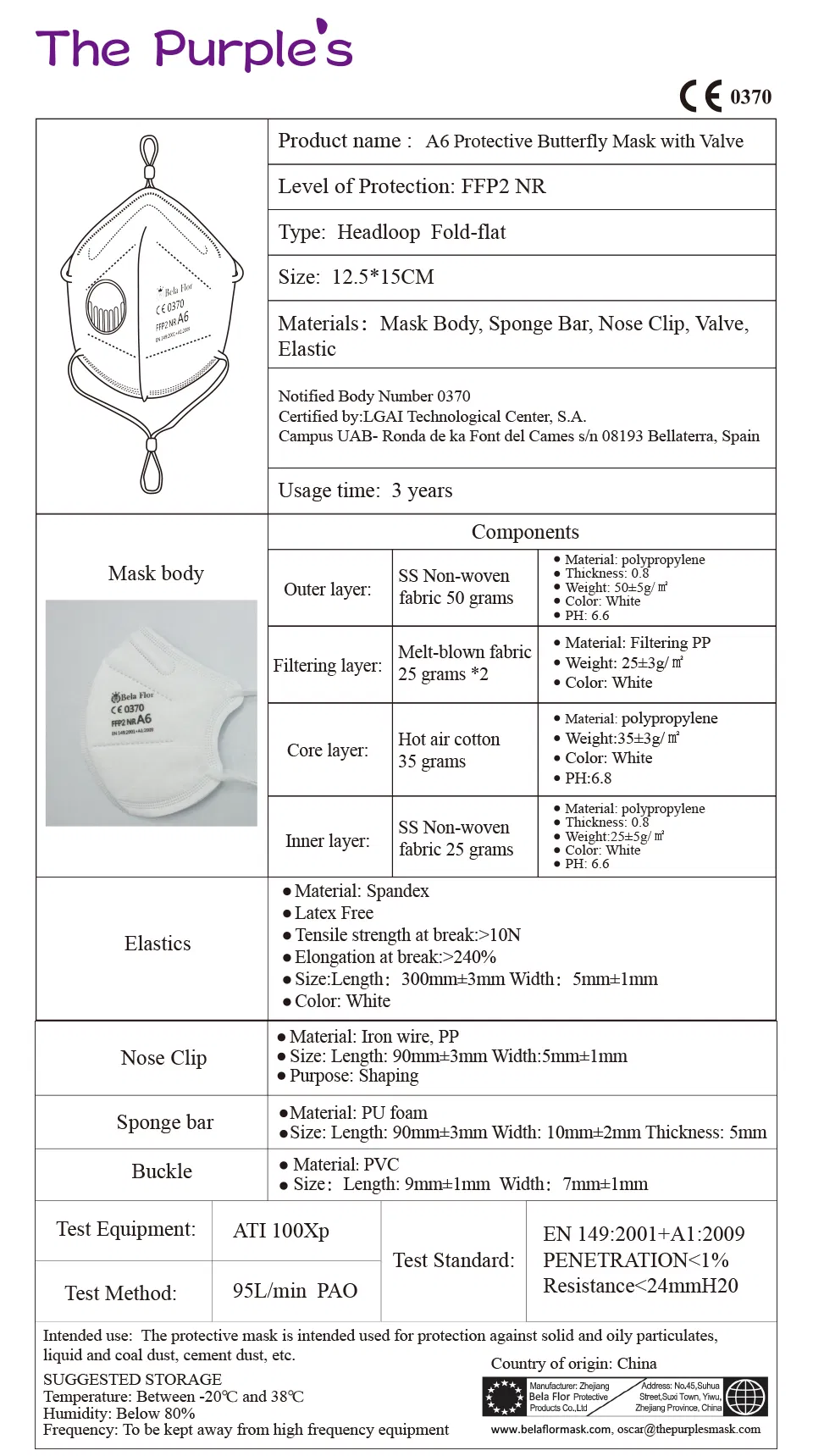 White List Factory FFP2 Valved Respirator Disposable Protective Butterfly Face Mask CE ISO 9001 ISO 13485