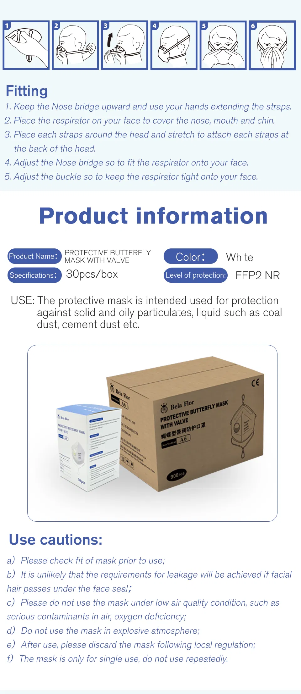 White List Manufacturer FFP2 Valved Respirator Disposable Protective Butterfly Mask Fold Flat Anti-Dust Industrial Face Mask