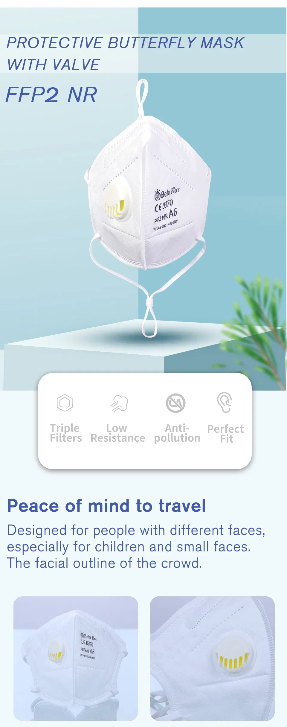 White List Manufacturer FFP2 Valved Respirator Disposable Protective Butterfly Mask Fold Flat Anti-Dust Industrial Face Mask